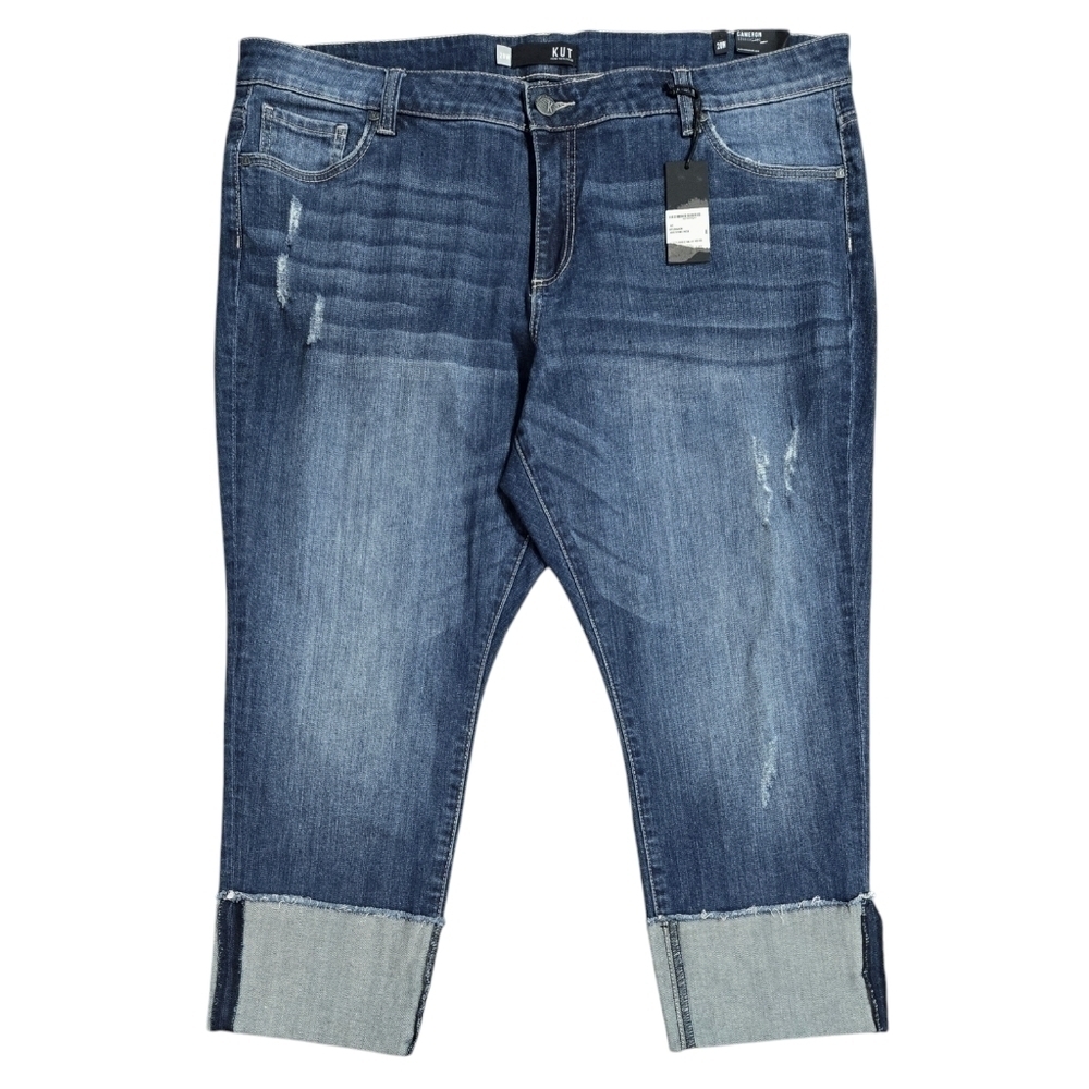 Kut from the Kloth NWT Cameron Straight leg Jeans Dark Wash Rolled Cuffs FLAW